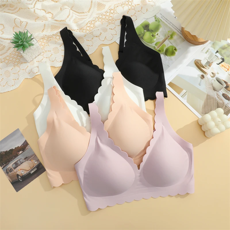 Damen-BH mit Wellenrand, kabellos, nahtlos, bequem, mit herausnehmbaren Polstern, verstellbaren Trägern, rückenfrei, atmungsaktiv, Bralette – Detail 11