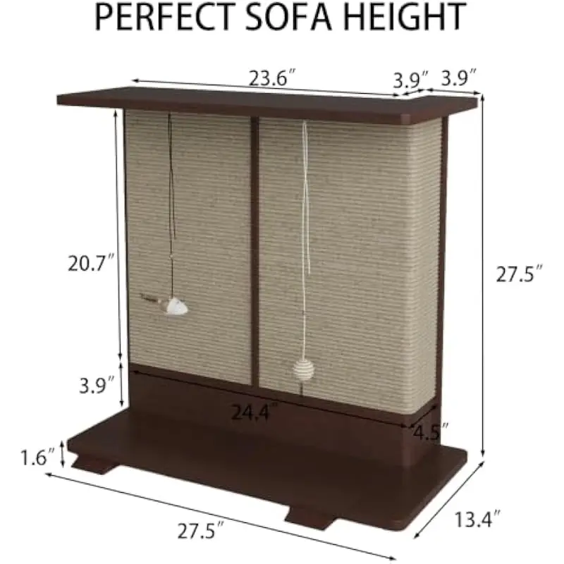 Scratch-Resistant End Table with Dual Sisal Panels and Hanging Toys for Cats – Space-Saving Sofa Companion with Stylish Neutral