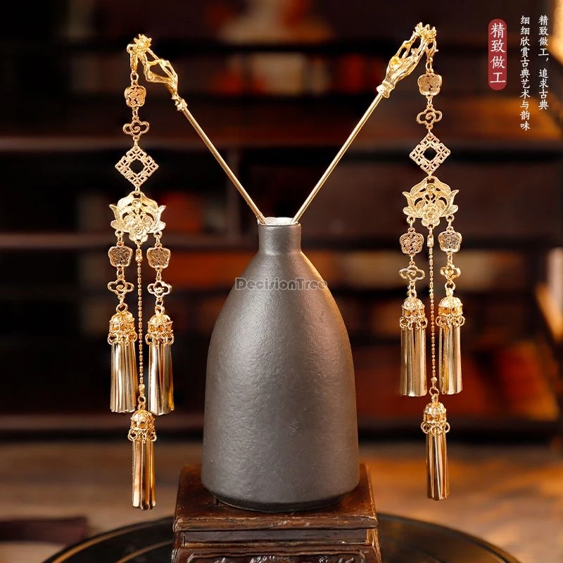 2025 copricapo in stile antico cinese Copricapo in stile antico elegante forcina lunga con nappa Forcina in stile Ming Accessori Hanfu