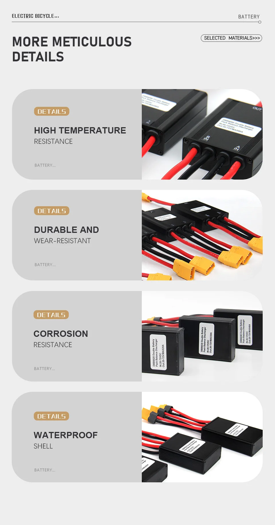 E-Bike Doppelbatterie-Entladungskonverter-Schalter Dual-Batterie-Parallelmodul 20A 30A 40A 60A 80A 100A 120A Batteriemodul – Detail 6