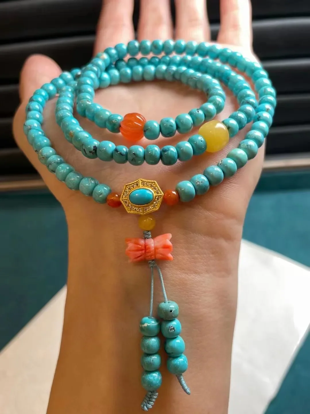 New arrival natural turquoise bracelet Barrel beads smooth round loose fine jewelry Sweater chain Multi loop bracelet Men women