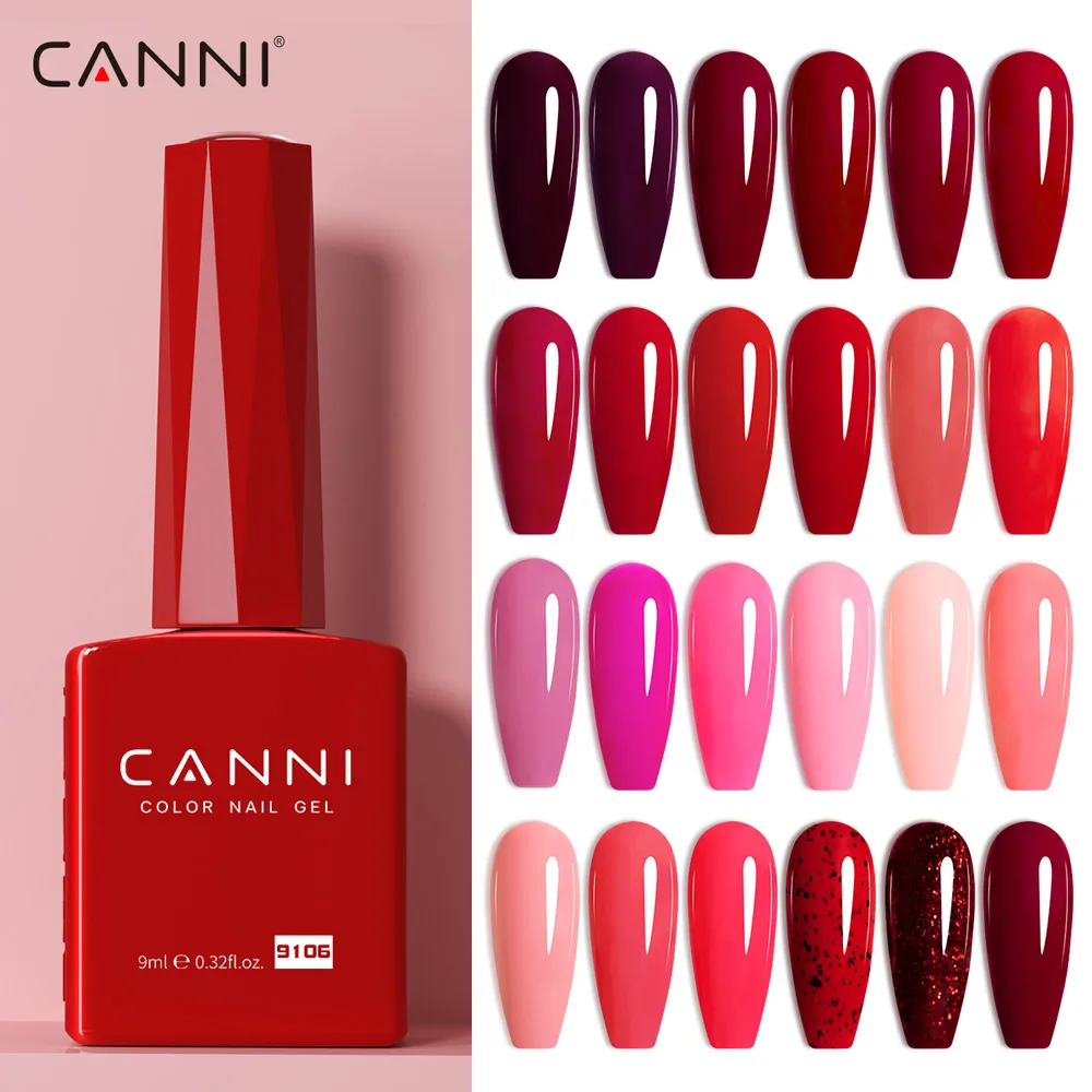 CANNI Hema – colle à ongles sans décoration de noël, autocollant Semi-permanent à tremper, vernis Gel UV LED, Collection de couleurs rouges