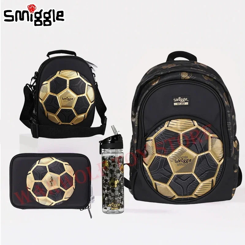 Smiggle australiana Gold Football 18 Aniversario niños estudiantes mochila ligera de gran capacidad, bolsa para bolígrafos, taza de agua