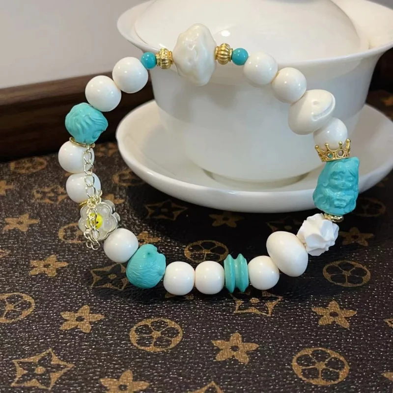 

Bone With Cloud Bun Magnesite Nine-Tailed Embellishment Buddha Bead Bracelet
