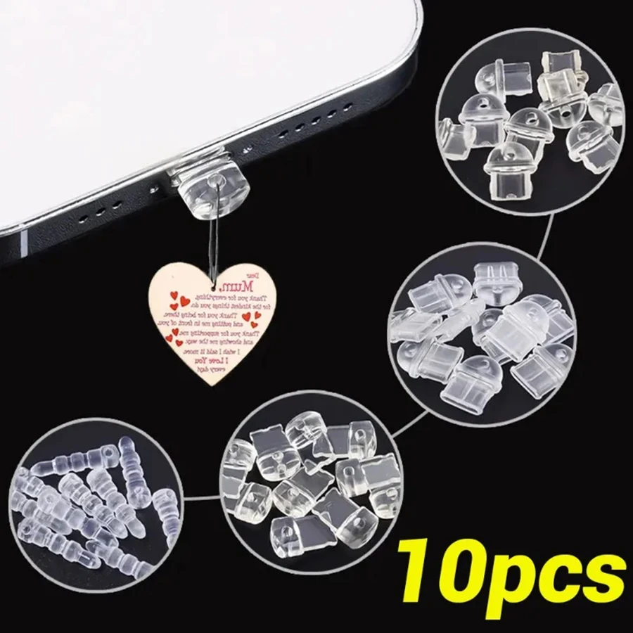 20 Dust Plugs Transparent Charging Port Protection Diy For Iphone/Type C/Android Cell Phone Pendant Charging Cap To Prevent Dirt