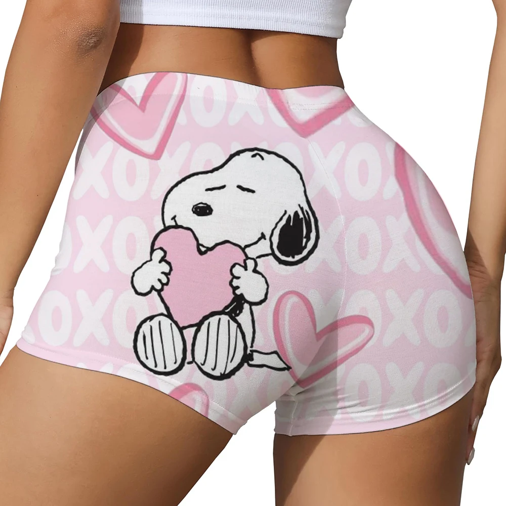 여성용 스누피 프린트 힙 리프트 요가 반바지 운동 하이 웨이스트 플리츠 힙 리프트 바지