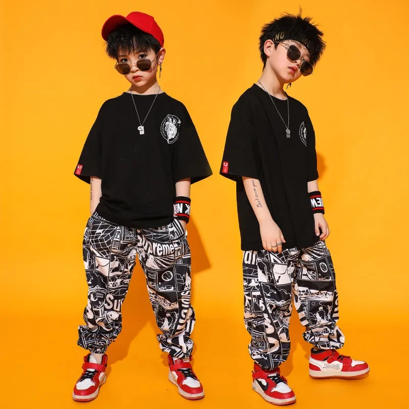 Camicia per bambini top Graffiti Jogger Pants Jazz Hip Hop Dancing Costumes Party Stage Wear Black Girls Boys Ballroom Dance Clothes