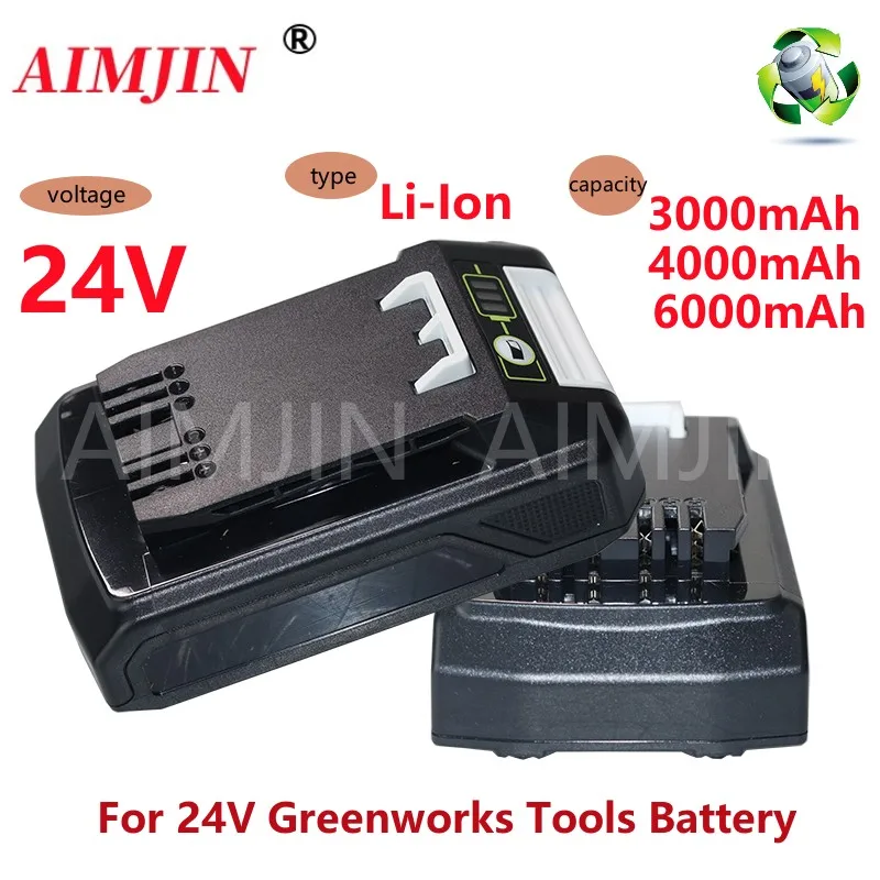 

24V 6.0Ah/4.0Ah/3.0Ah Li-ion Rechargeable Battery for Greenworks 24V 48V Power Tools 29842 29852 29322 20362 MO24B410 MO48L4211