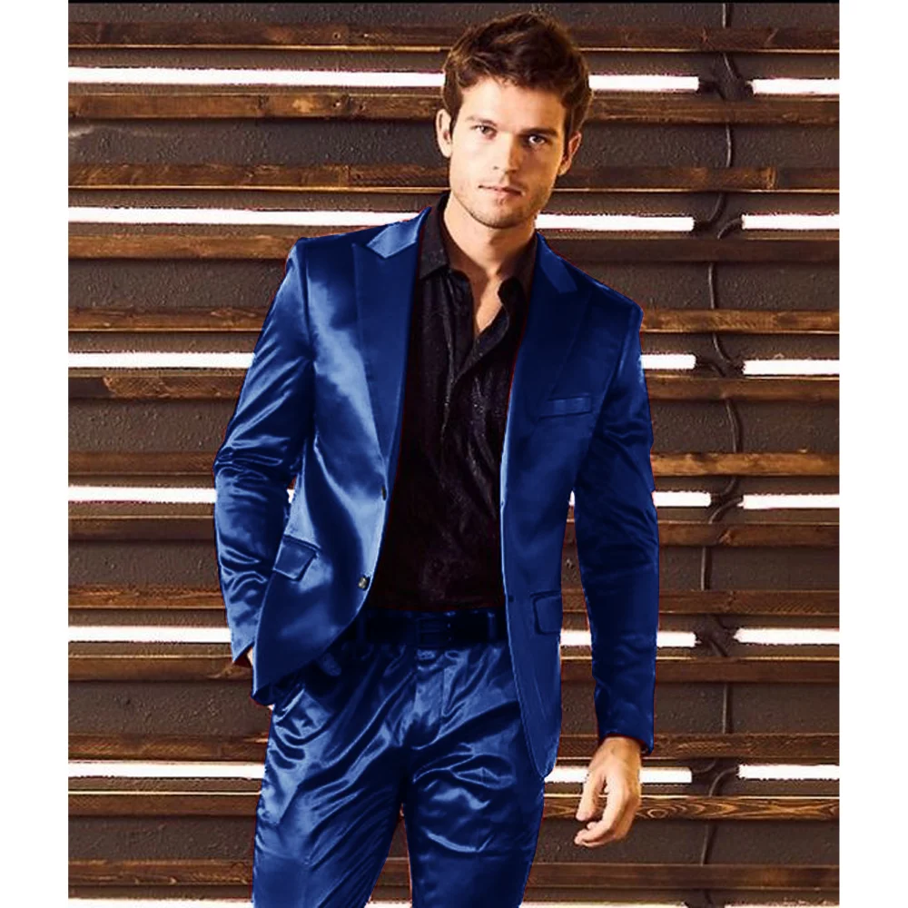 Men\'s Two-piece Satin Single-breasted Suit Mens Luxury Suits for Man Pants Sets Party Dresses Prom Dress Elegant Male Wedding