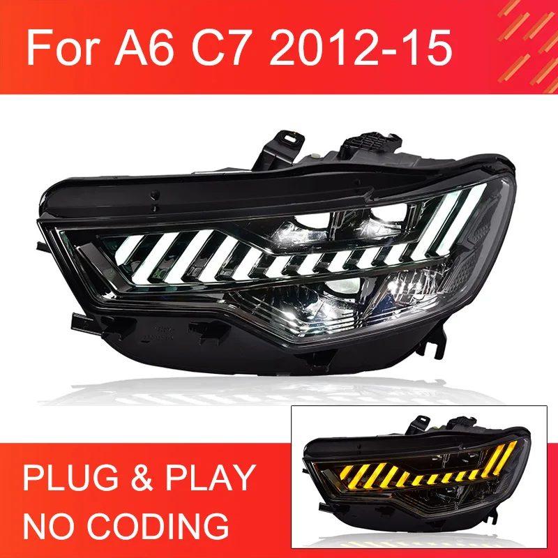 1 Pair LED Headlight Assembly for Audi A6 C7 2012-2015 Headlights Plug and Play with LED DRL Dynamic Turning Front Headlights