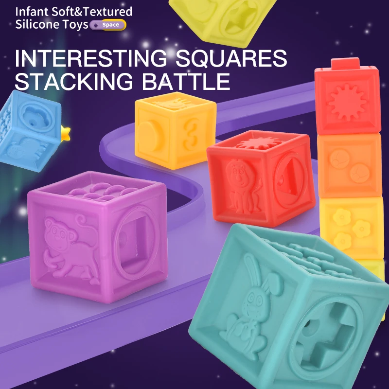 Infant Soft Silicone Building Blocks - Baby Teething Fun, Chewable Stacking Blocks for Cognitive Development