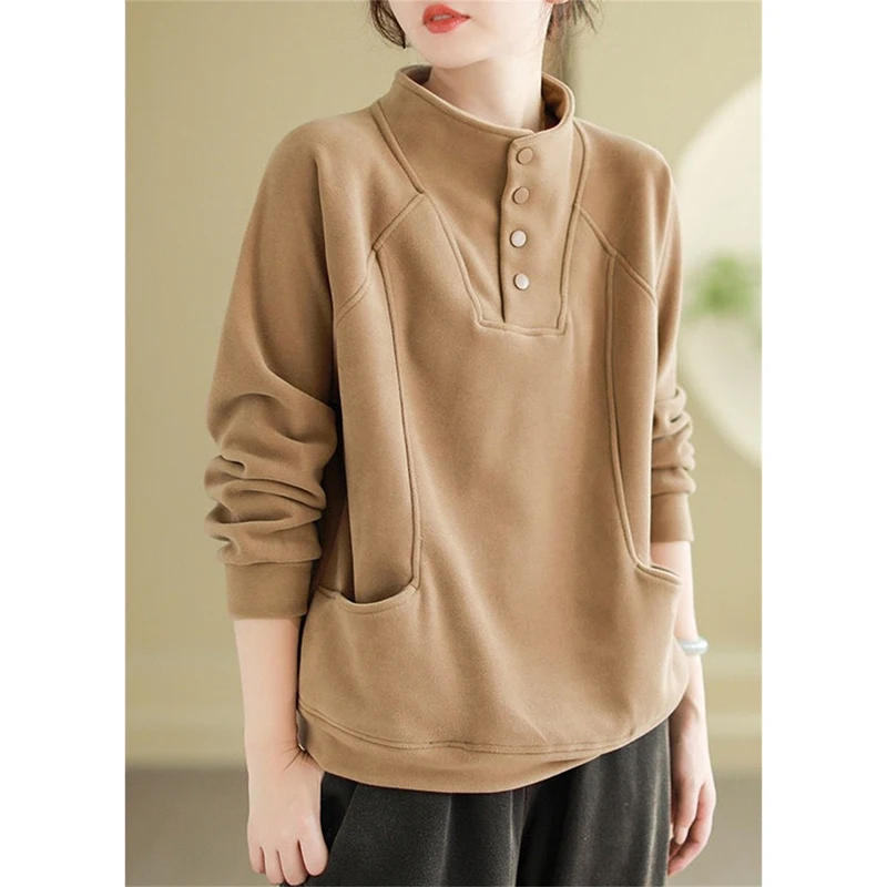 Korean Long Sleeves Femme Hoodies Autumn Large Size 5XL Women Sweatshirt Design Half High Collar Pocket Lady Sports Shirt