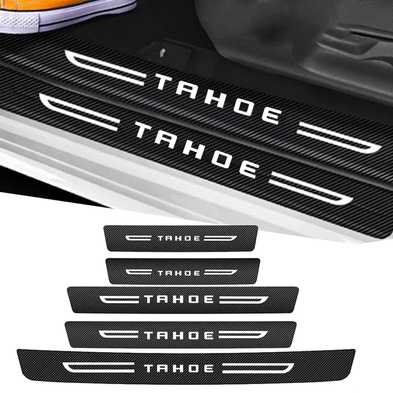 Car Door Sill Threshold Trunk Bumper Strips Waterproof Decals Carbon Fiber Scuff Scratch Accessories for Chevrolet TAHOE Logo