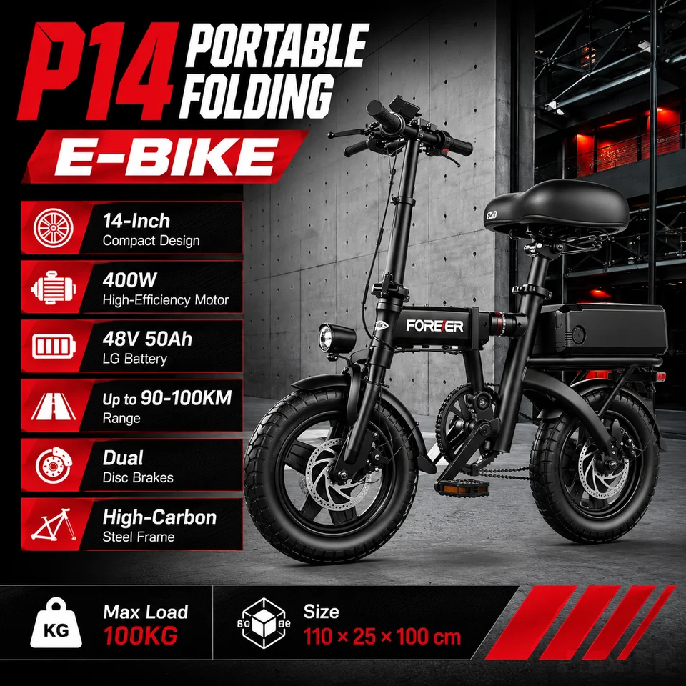 P14 E-Bike  Compact Urban Electric Bike with Folding Design 400W Permanent Magnet Motor 48V 50Ah Battery and 90-100KM Range image 7