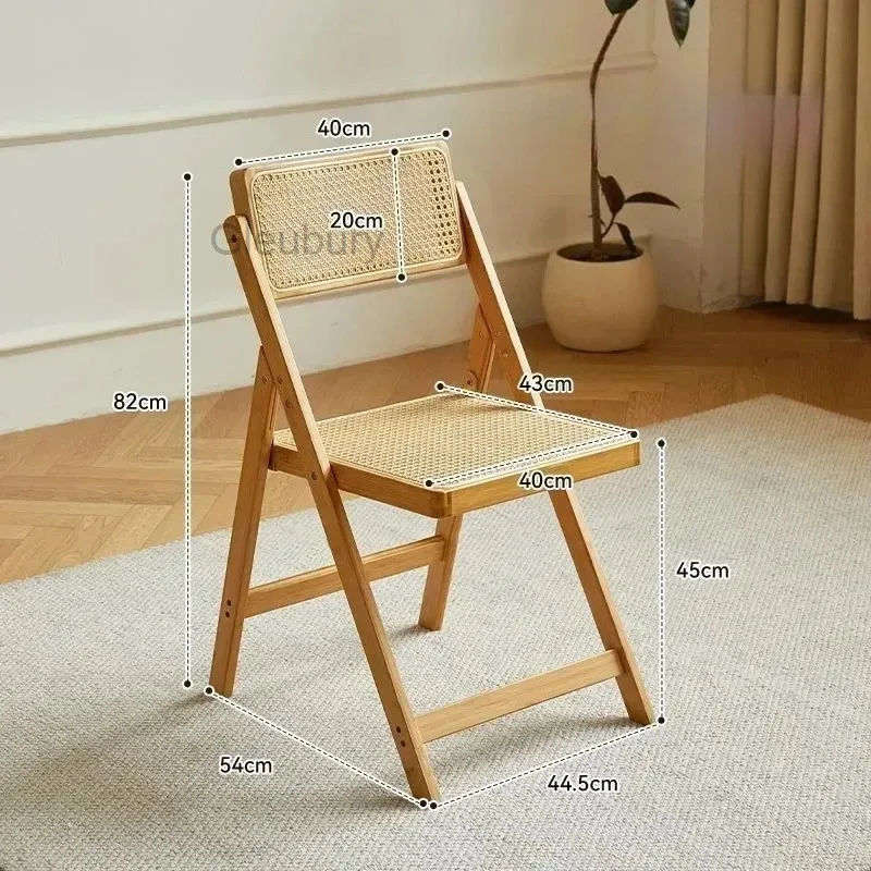Dining Chair Rattan Household Nanzhu Folding Solid Wood Stool Backrest Dining Chair Sillas Para Comedor Scandinavian Furniture
