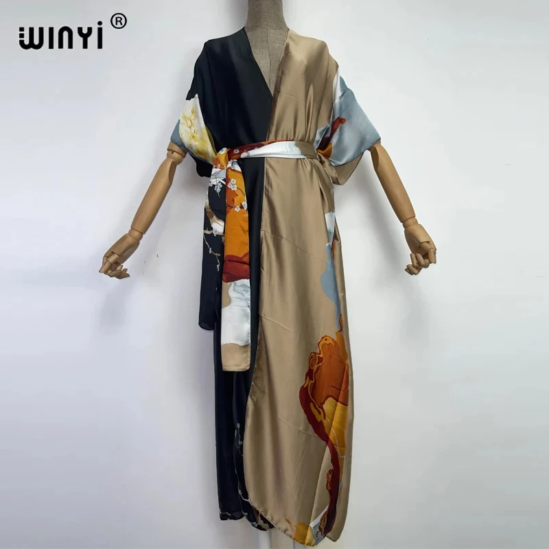 2024 new WINYI print sexy kimono fashion cardigan Africa beach wear cover-up dress beach outfits for women holiday abaya