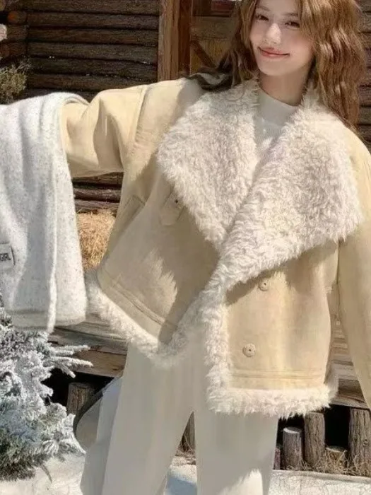 甘味のあるアゲル・アオセフュール・ソフトスエード・オルト・ジャエット・ウィンター・ニュースレ・スモールサイズ・レディース・ファイオン・ラムファー・インティエイテッド・アウターウェア