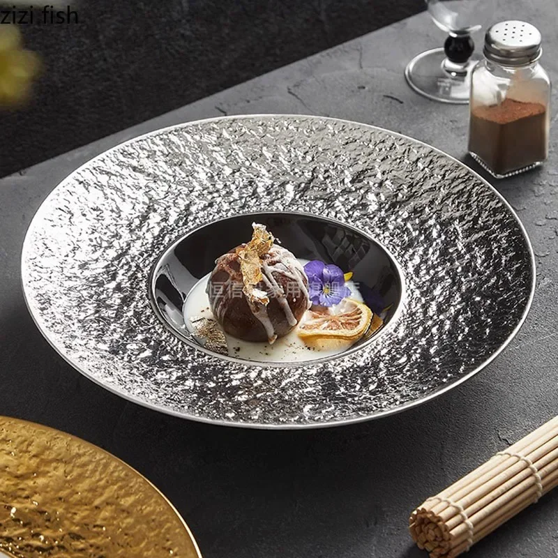 

Creative Electroplated Ceramic Thick Soup Plate Restaurant Dessert Plate Pasta Plate Molecular Cuisine Specialty Tableware