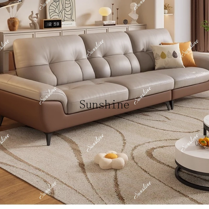 Leather sofa, simple modern living room combination Italian minimalism, fashionable atmosphereP