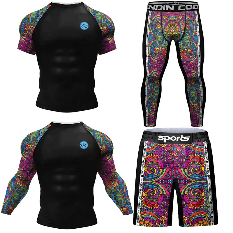 

MMA Rashguard Jiu Jitsu Bjj T-Shirt +Pant Men MMA Compression Shirts Gym Running Sports Rash Guard Boxing Jersey Men's Sportwear