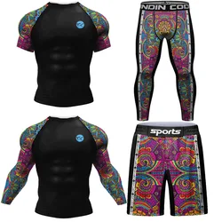 MMA Rashguard Jiu Jitsu Bjj T-Shirt +Pant Men MMA Compression Shirts Gym Running Sports Rash Guard Boxing Jersey Men's Sportwear