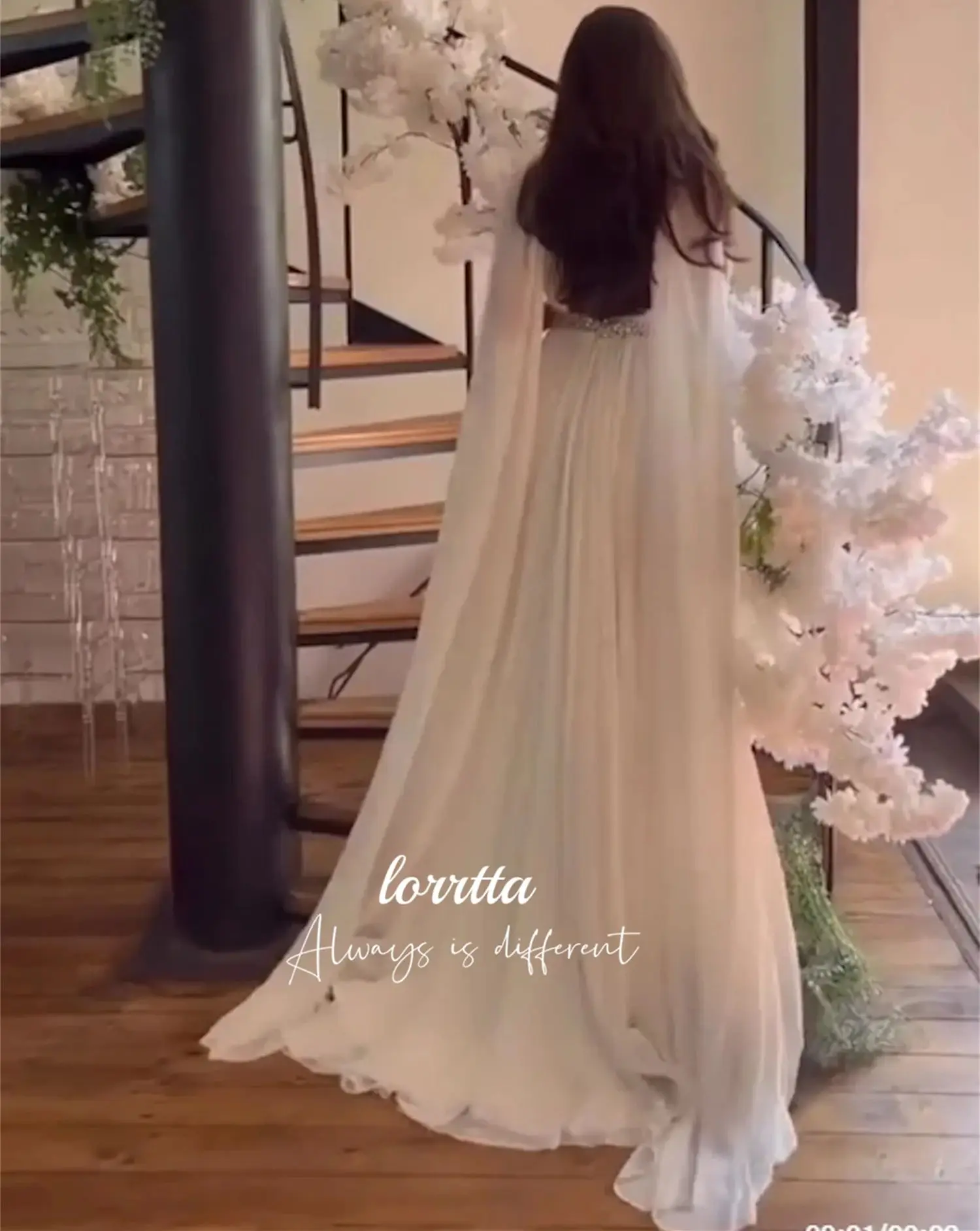 Lorrtta Eid abito da sera scialle Chiffon bianco Glitter decorazione abiti Grace Luxury 2024 Wedding Women Wedding elegante Midi