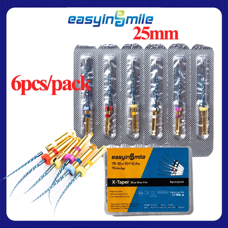 Easyinsmile Dental Endo Rotary Files X3-TAPER BLUE MAX Taper Endodoncia Files ENITI Files Tips 25MM 6pcs Engine Use Dentistry