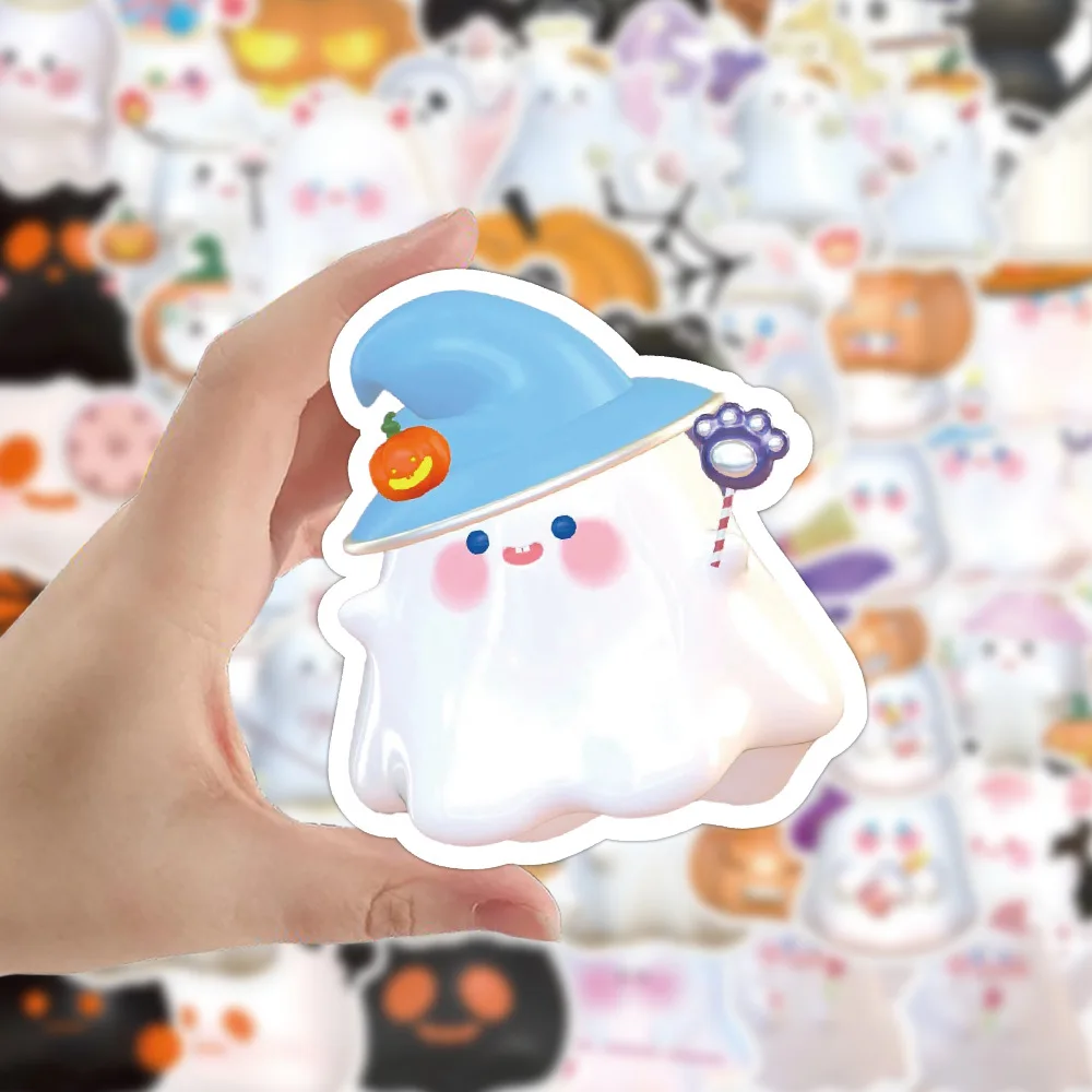 10/30/60PCS Cute Cartoon 3D Ghost Stickers decorazione di Halloween decalcomanie per Skateboard frigo Bike Notebook Car Sticker giocattoli fai da te