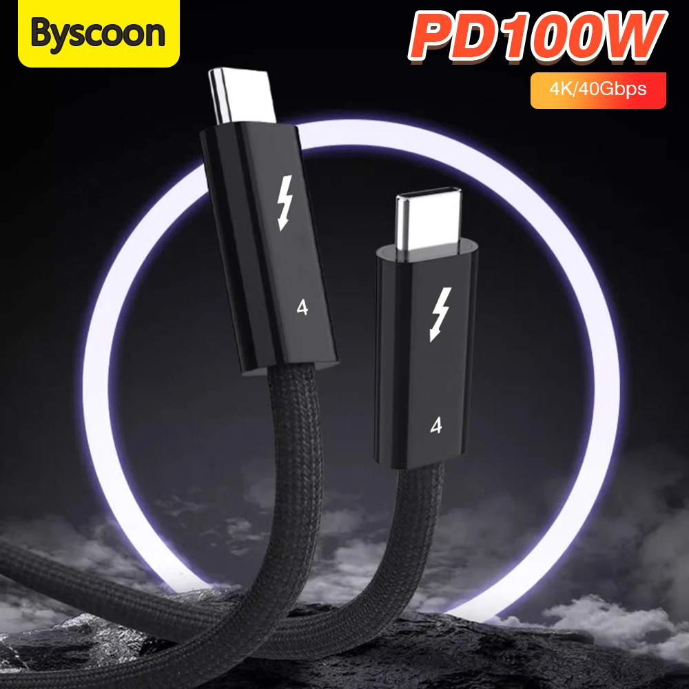 Byscoon Thunderbolt 4 Type C Cable 8K/60Hz 40Gbps Data PD 100W Compatible Thunderbolt 3 USB 4.0 USB3.1/3.0 Cable for Macbook HP