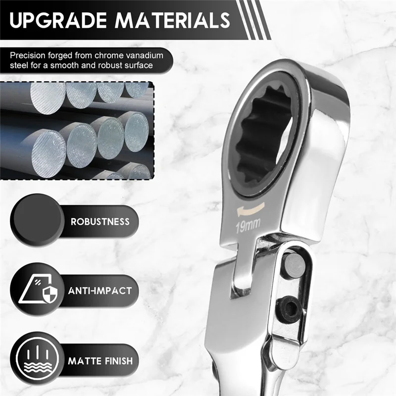 مجموعة مفاتيح ربط الرأس المرن AT02-Flex، أداة مفتاح ربط بسقاطة متري 8-19 مم مع رؤوس وتخزين قابلة للتبديل #1