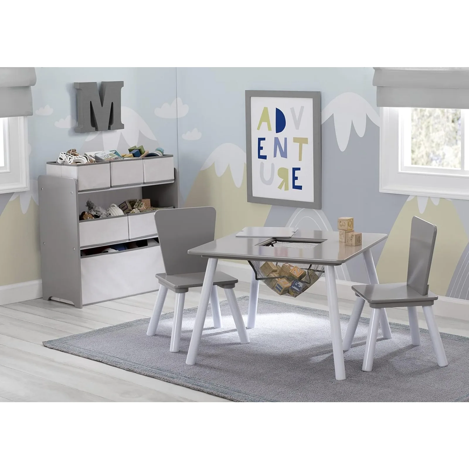 4-Piece Toddler Playroom Set, Grey/White