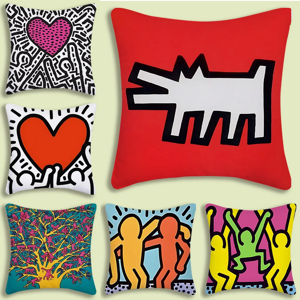 op Art Figures Graffiti Pillow Covers Cartoon Sofa Decorative Home Double-sided Printing Short Plush Cute Cushion Cover