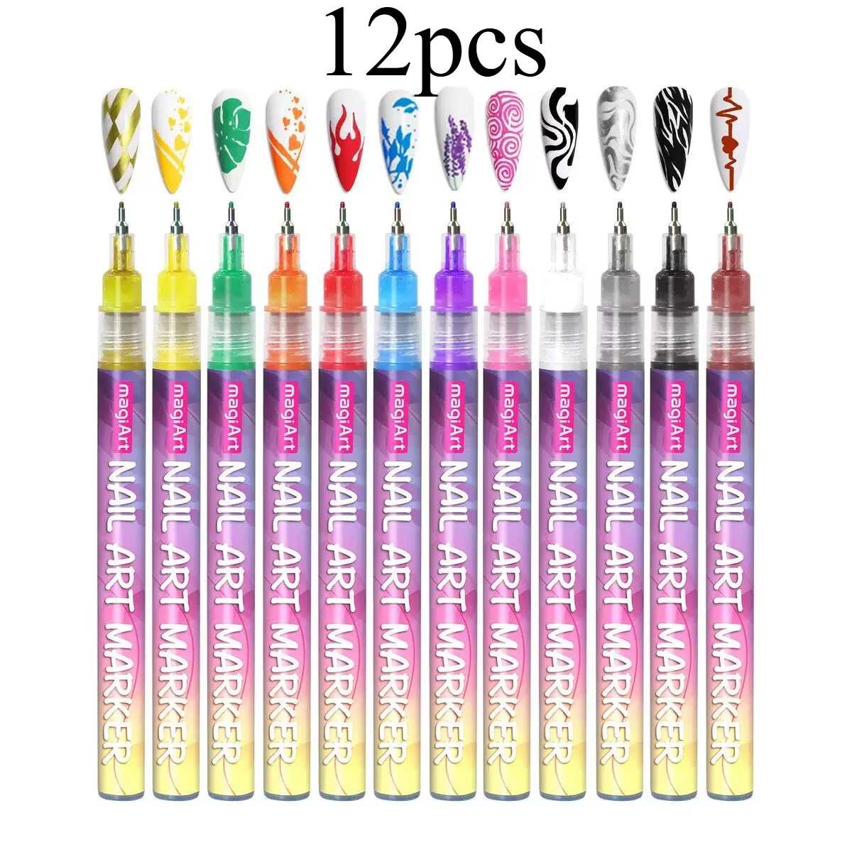 

12 Color Nail Art Graffiti Pen Set Nail Marker Drawing Acrylic Paint Pens Waterproof Nail Painting Manicure Extra Fine 0.5mm S