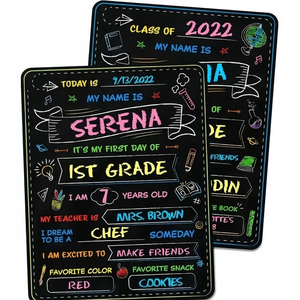 1/2pcs First and Last Day of School Chalkboard Double-Sided Graffiti Board Starting-School Milestone Recording Photo Props Decor