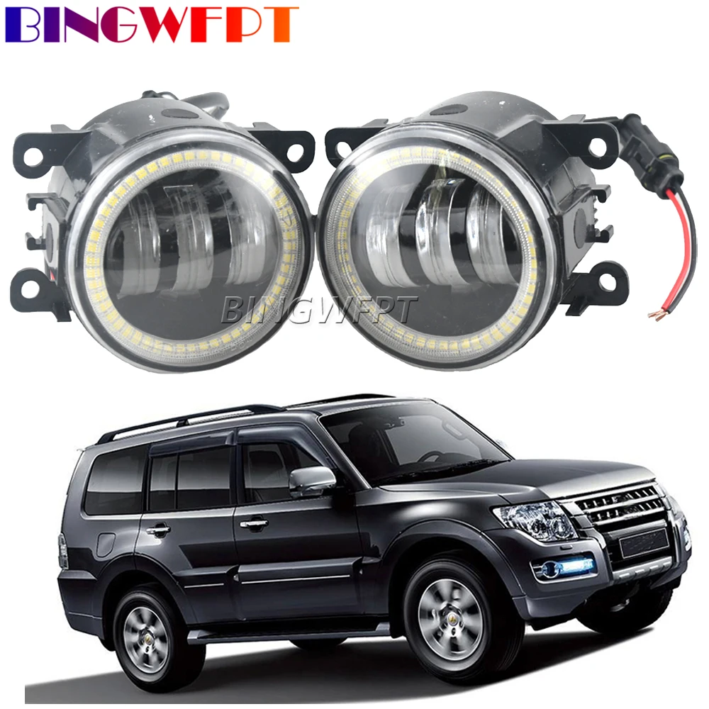 Car Light Angel Eye LED Daytime Running Light Fog Lamp DRL 12V For Mitsubishi Pajero 4 IV Van V80 V90 Box 2007-2015  2-Pieces