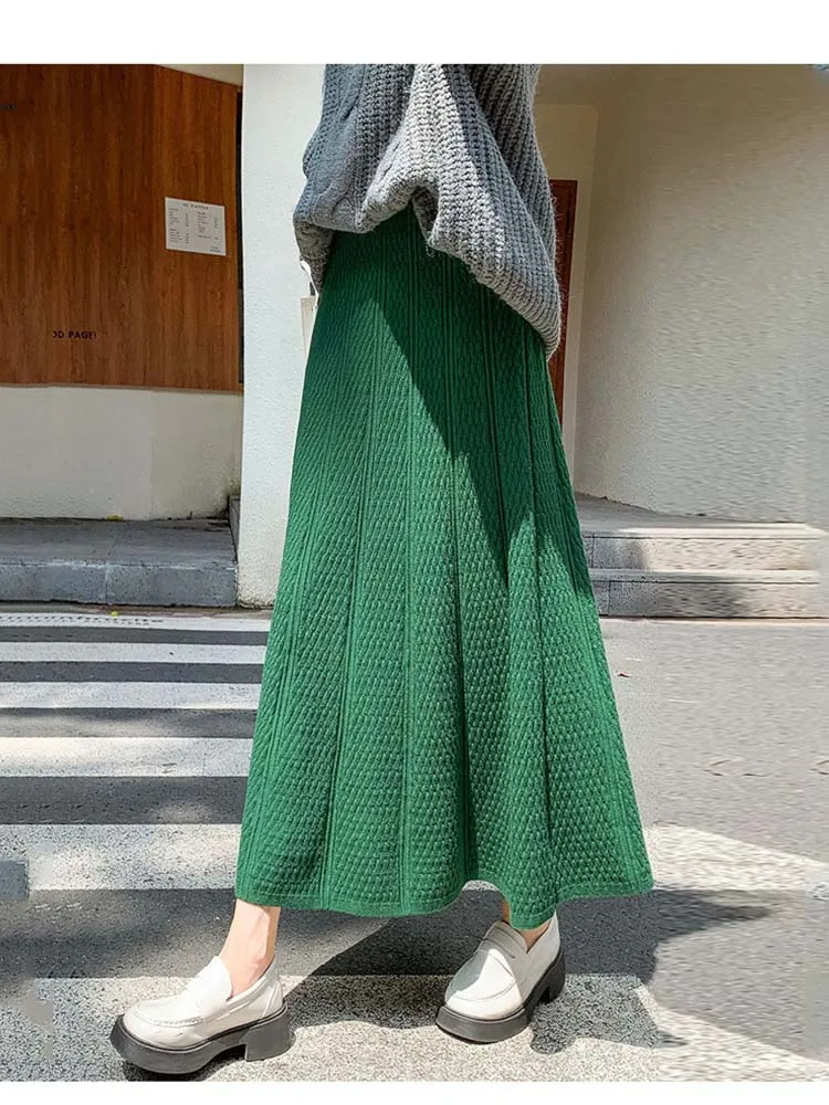 Women High-waisted Medium-length Knitted Skirt Autumn Winter Plenty Pleated Design For Sweater Factory Wholesale