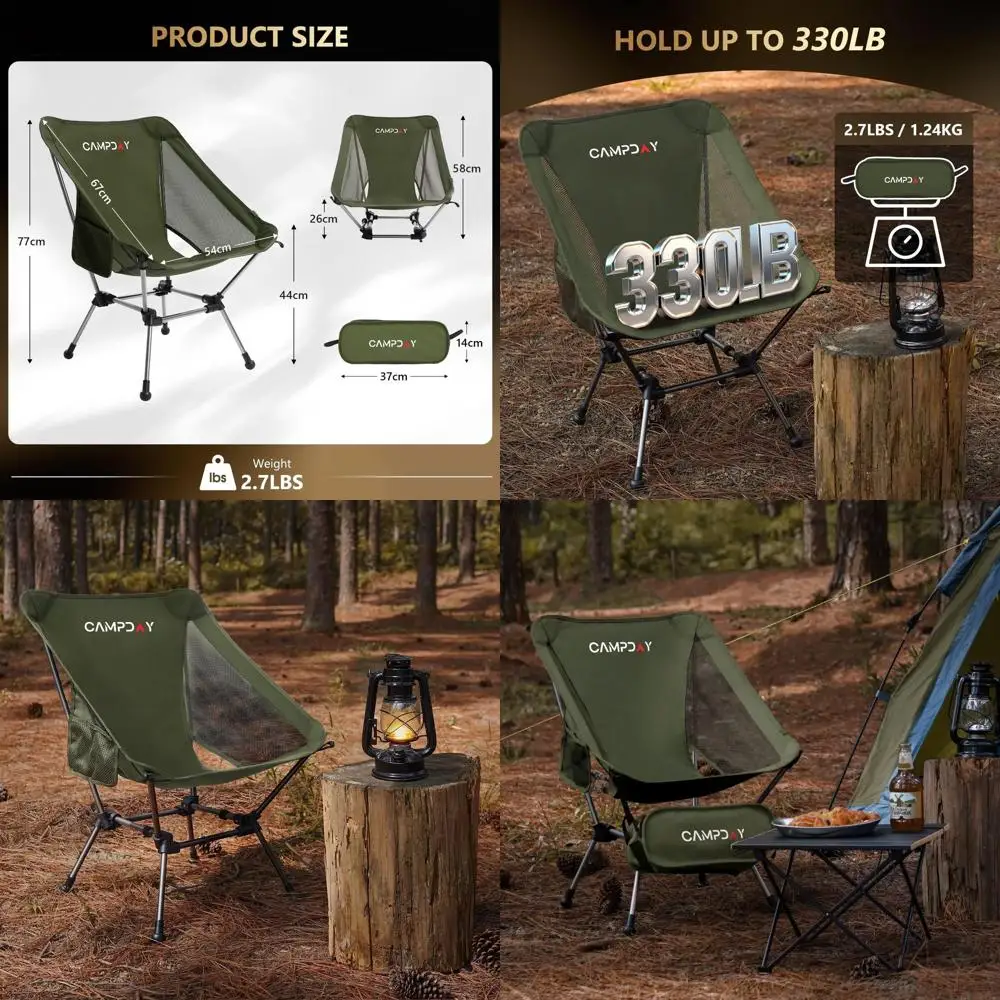 

Сверхлегкий портативный стул для кемпинга для пеших прогулок, походов, походов, улицы, пляжа, пикника и концертов — поддерживает 330 фунтов, зеленый (1 пирог.