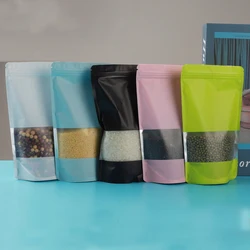 Black White Green Blue Pink Matte Window Mylar Food Storage Bags Reclosable Stand Up Heat Sealing Aluminum Foil Ziplock Pouches