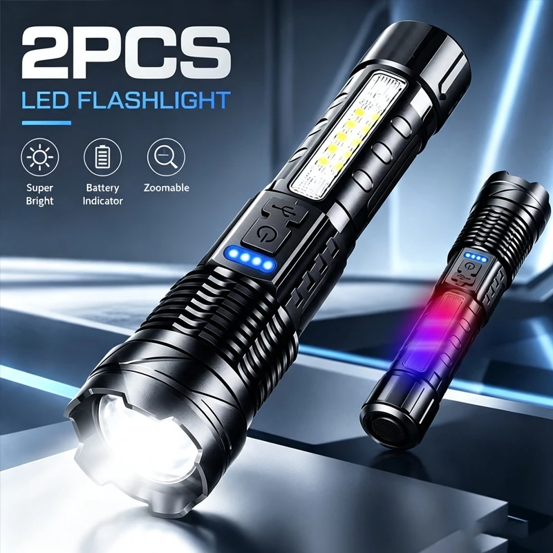 Bright LED Flashlight Rechargeable Torch High Power Strong Light Flashlight Handheld Tactical Zoom Lamp Outdoor Camping Lantern