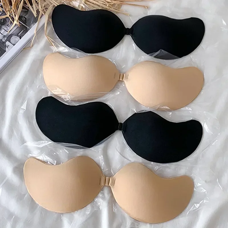 Sujetador Invisible de realce sin tirantes para mujer, con cierre frontal Bralette sin costuras, ropa interior autoadhesiva de silicona pegajosa