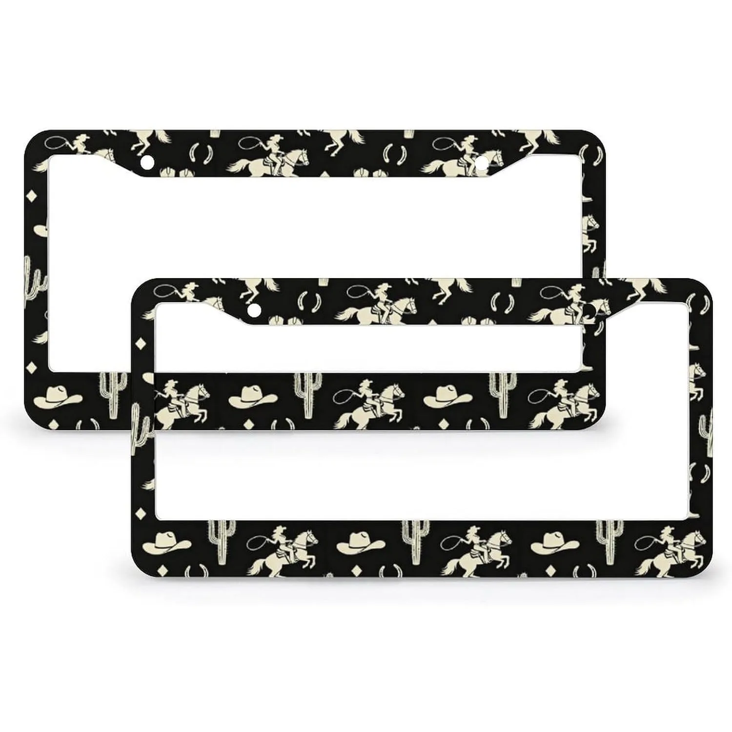 Set of 2 Universal Car Additions Featuring a 2D Flat Western Cowboy Cactus Boho Design Designed