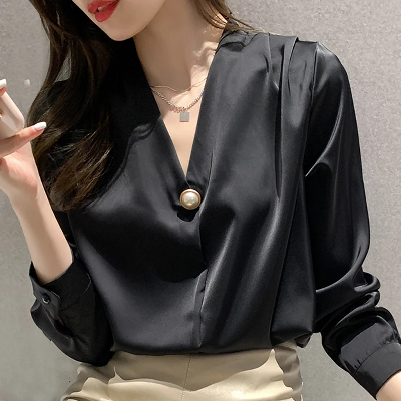 

Long Sleeve V-Neck Office Lady Blouse Tops Women Blouse Women Blusas Mujer De Moda 2021 Chiffon Blouse Women Blouses Blusa E205