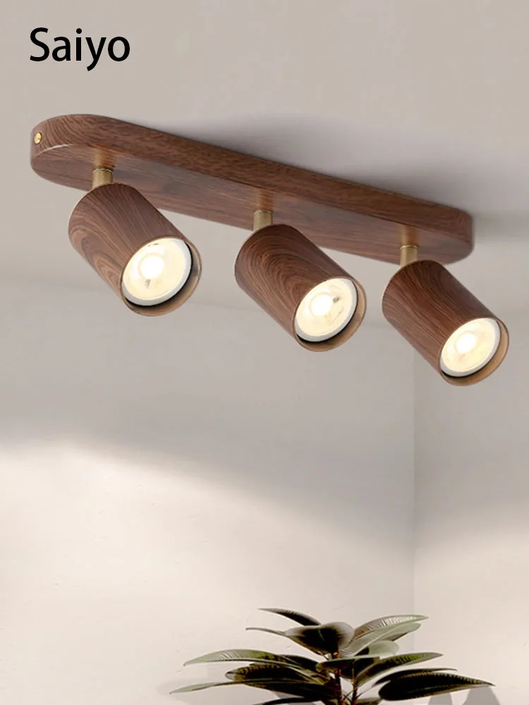 Led Spotlight Surface Mounted Spot Light Replaceable GU10 Bulb 2 3 Heads Walnut Color Aluminum Adjustable Angle 110V 220V Lamp