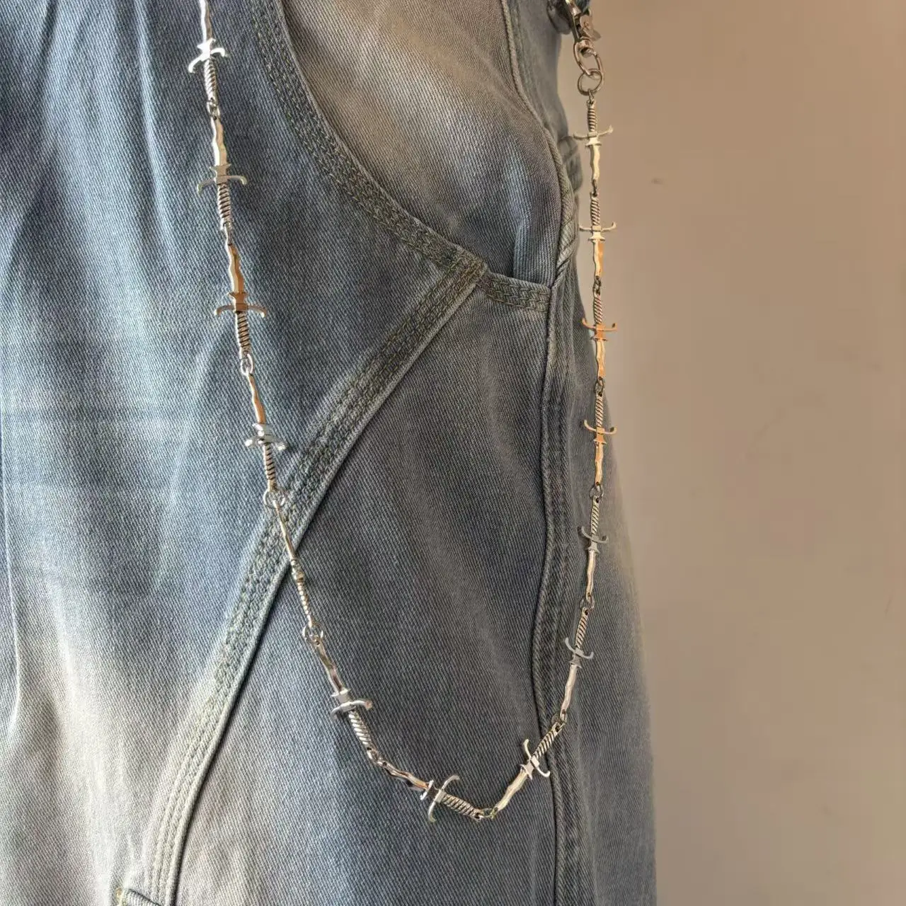 Punk Gothic Style Sword And Knife Jeans Waist Dark Fantasy Accessories, Trendy Pants Chain, Bag Pendant Chain