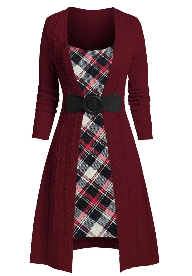 Women's Shirt Skirt New 2023 Hot Selling Fashion Patchwork Twisted Flower Pit Knitted Dress Knee Length Long Sleeve