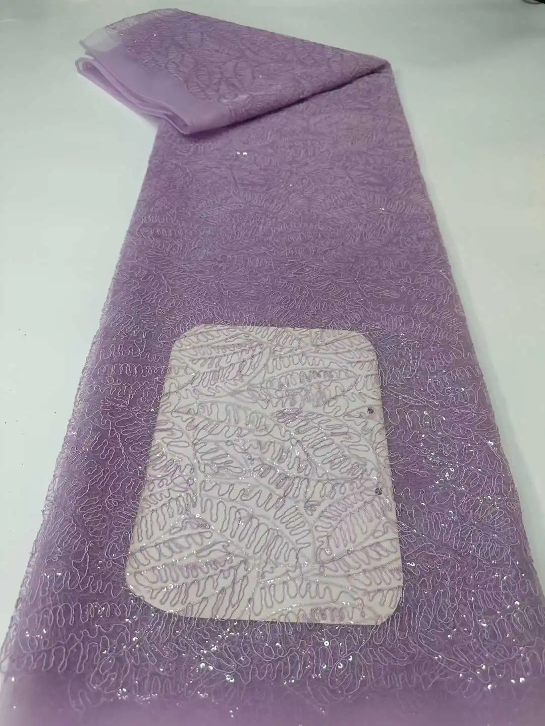 

African Groom Lace Fabric For Sewing Party Dresses 2025 High Quality French Mesh Fabric Embroidered Nigeria Sequins Lace 5 Yards