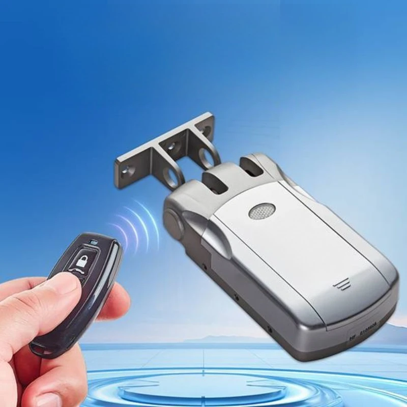 No Drill Invisible Remote Smart Lock, Silver ABS Anti-Theft Hidden Door Security Lock Set