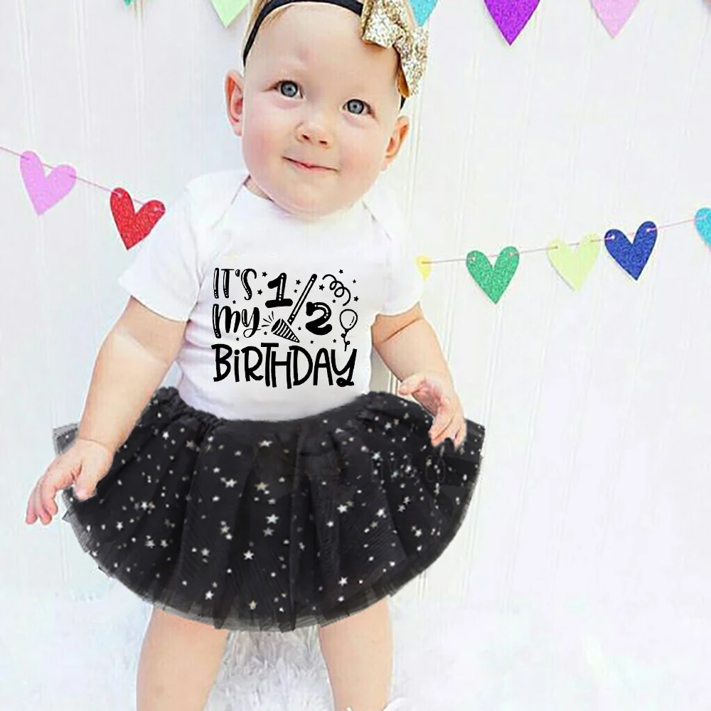 Its My 1/2 Birthday Girls Cake Smash Dresses Birthday Girl Party Outfits Newborn Short Sleeve Bodysuits Baby Shower Gifts