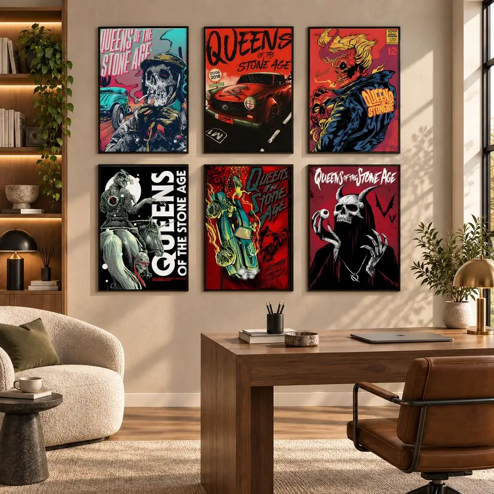 Q-Queens Of The Stone Age Silk Poster Self-adhesive Art Waterproof Paper Sticker Coffee House Bar Room Wall Decor