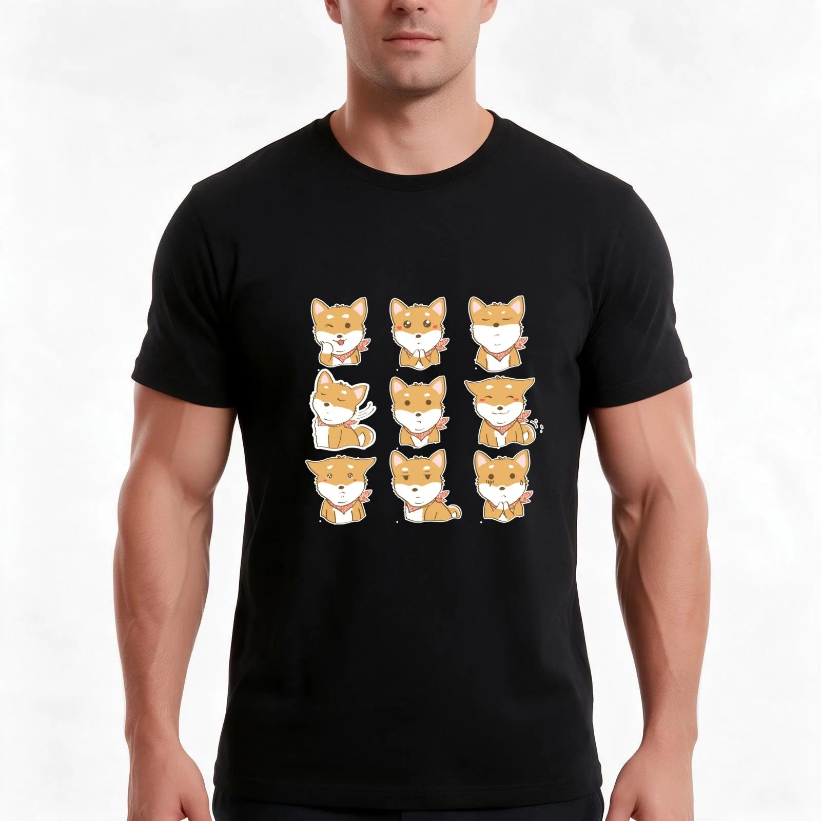 Cute Shiba inu with different expressions T-Shirt Summer Casual Cotton Tee Oversized Streetwear Tops Vintage Graphic Print